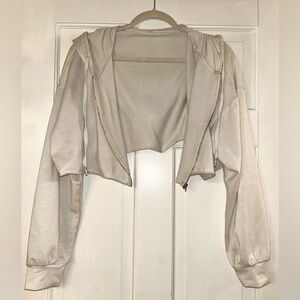 SweatyRocks Women's Long Sleeve Crop Tops Zip Up Hoodie Jacket Coat White